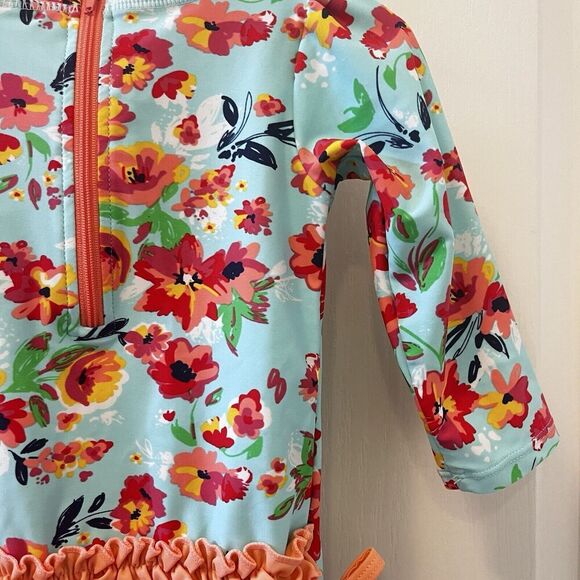RuffleButts Painted Flowers One Piece Rash Guard Swimsuit Size 12-18 Months - Picture 15 of 16